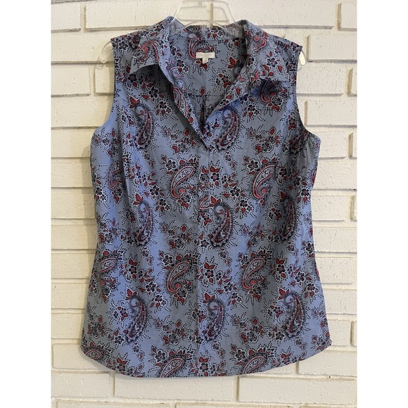 Talbots Size 1X Sleeveless‎ Paisley Collar Shirt Blouse Non-Iron Cotton Stretch - Picture 1 of 5